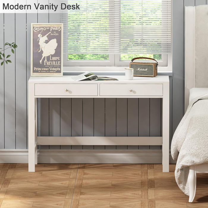 Computer Desk Study for Home Office, Modern Simple 40 Inches White Desk with Drawers, Makeup Vanity Console Table
