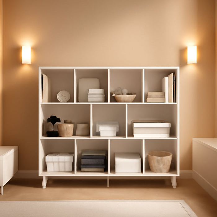 Open Cube Low Bookcase - 3-Tier Freestanding Storage Display Cabinet Organizer with Legs for Home Office, 11-Cubes Open Shelf Short Bookshelf, White