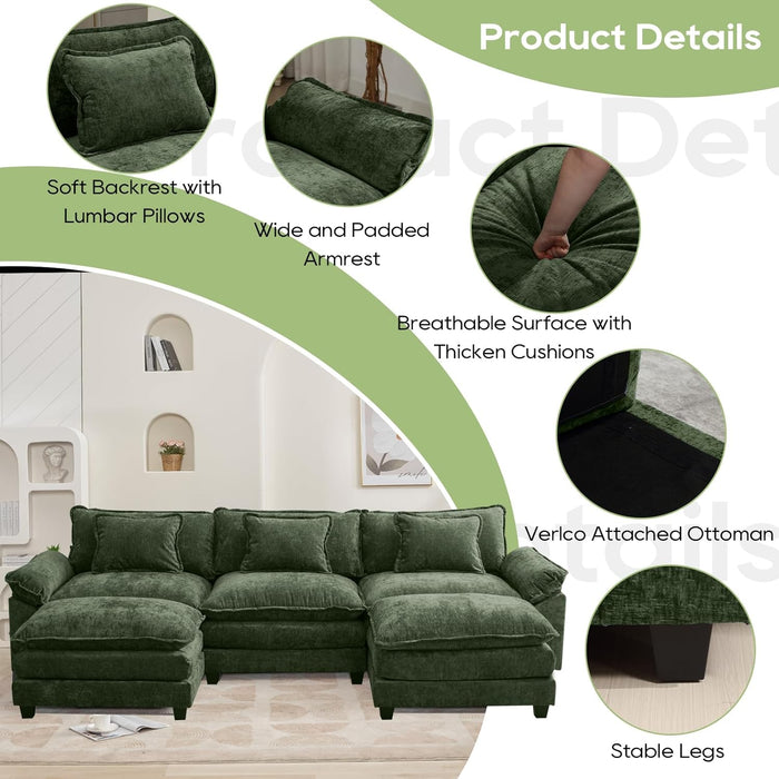 120 Inches Emerald Chenille Modular Sectional Sofa