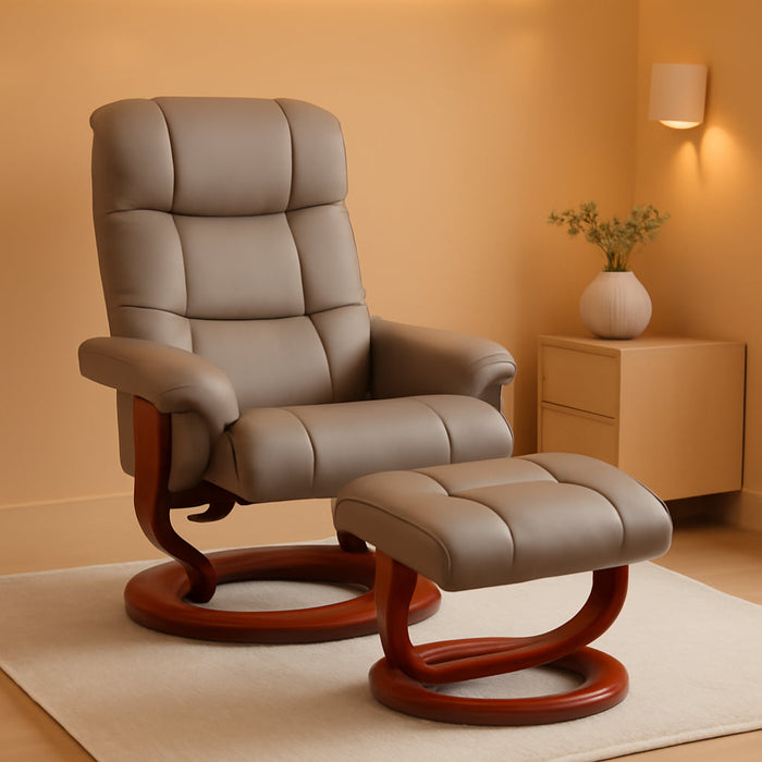 Massage Recliner Chair with Ottoman, Swivel Recliner and Footrest, Faux Leather Reclining Chair with Remote Control and Side Pocket, Gray