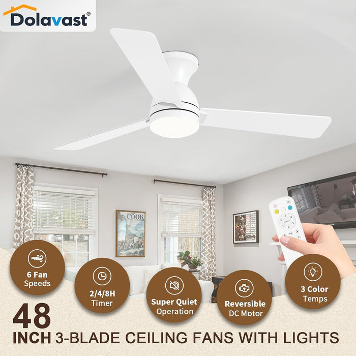 FortyEightInch Flush Mount Ceiling Fan With LED