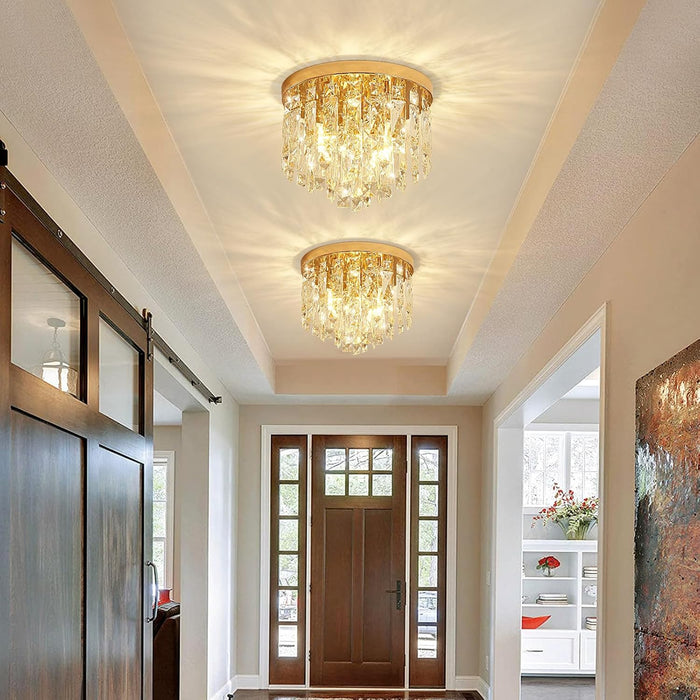 Compact Crystal Chandelier French Gold Ceiling Fixture