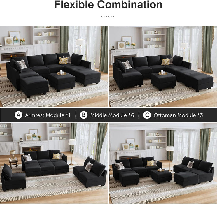 Ottoman Module for Modular Sectional Sofa, Storage Ottoman Square Ottoman Bench for Living Room, Velvet Black