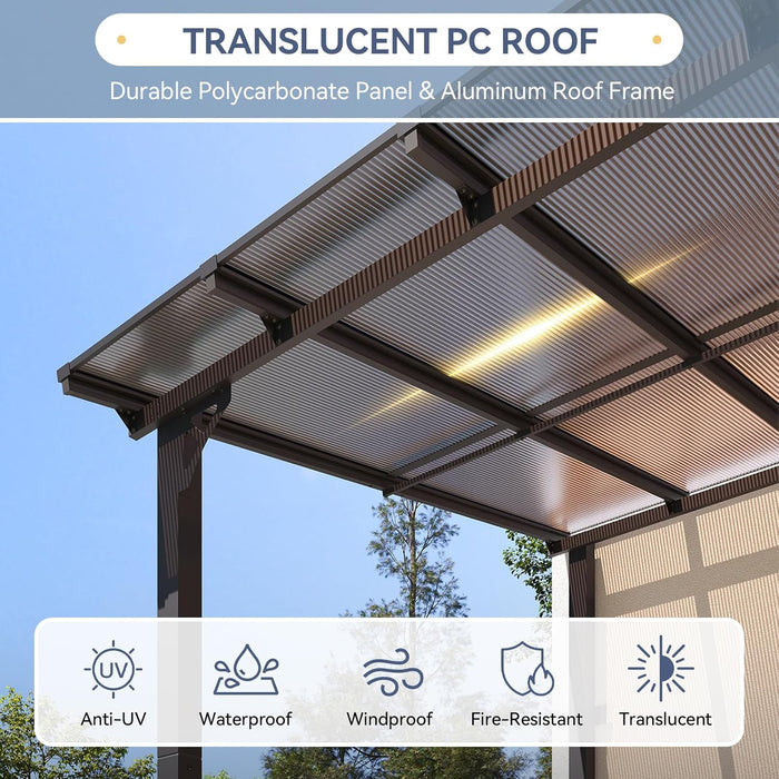 10X20Ft Lean to Gazebo, Hardtop Metal Pergola with Polycarbonate Roof, Large Wall Mounted Heavy Duty Awnings, Patio Canopy for Backyard, Deck, Porch