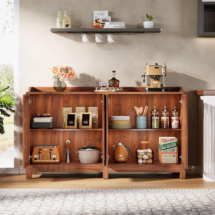 Sideboard Buffet Cabinet, 57" Farmhouse Storage Cabinet with Shutter Doors and Adjustable Shelf, Freestanding Kitchen Cabinet TV Stand for Dining Room, Living Room, Kitchen