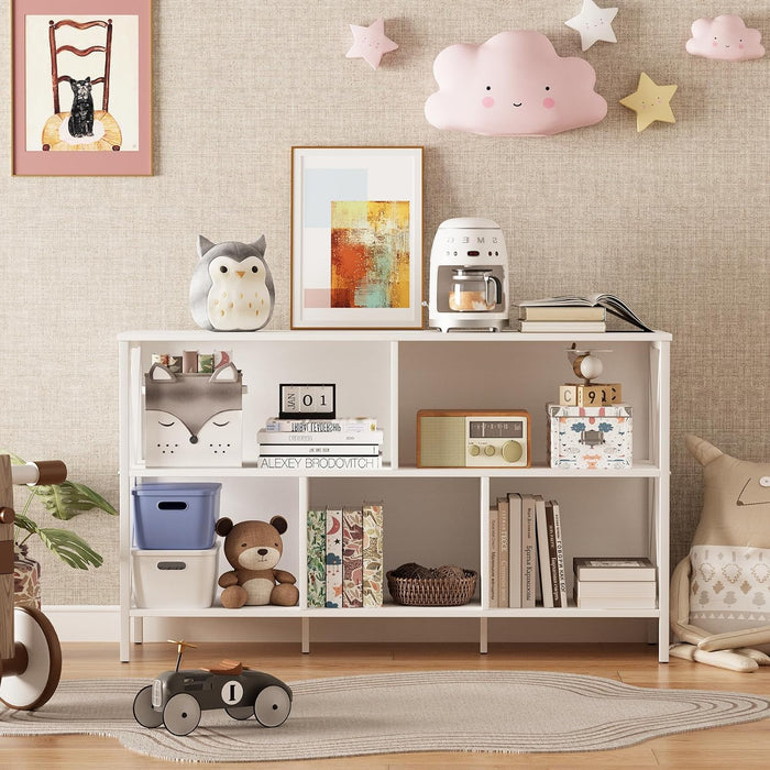 White 5 Cube Contemporary Industrial Open Bookcase