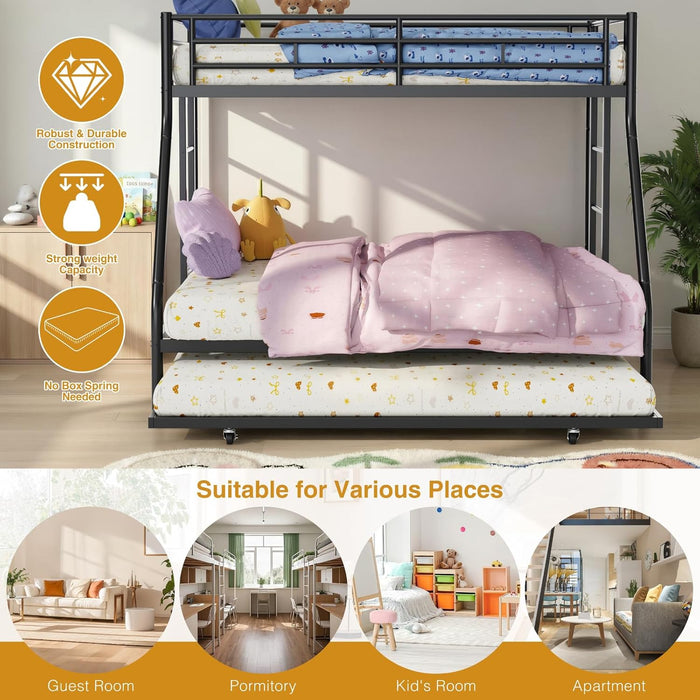 IndustrialGrade Twin Over Full SpaceSaving BunkBed Trundle