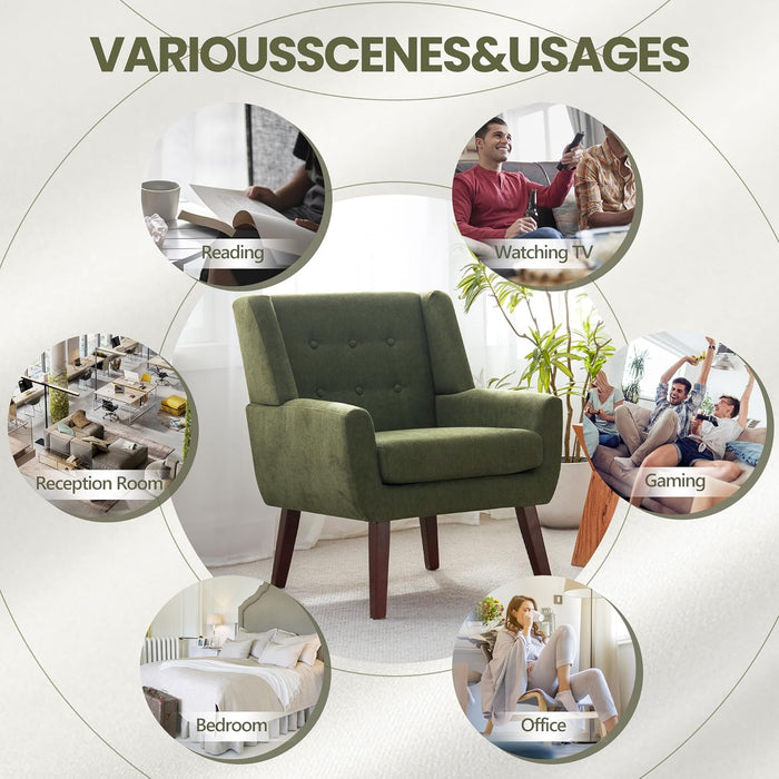Green Upholstered Tufted Mid Century Armchair Collection