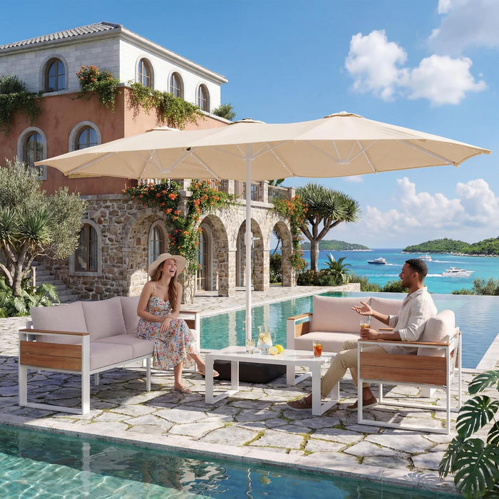 15Ft Large Rectangular Outdoor Umbrella with Base,Champagne