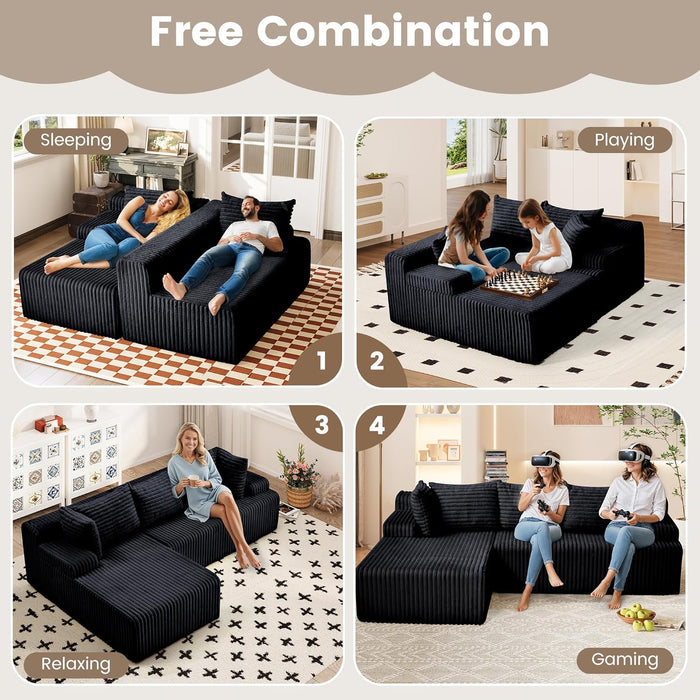Black Modular Cloud Sofa Sectional Including Chaise