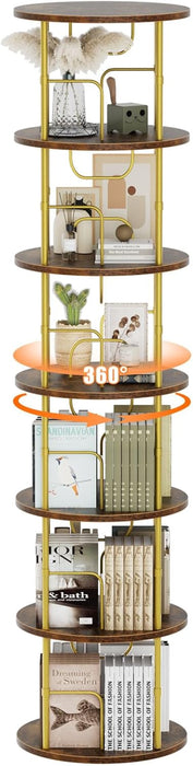 6 Tier RotatingBookshelf CornerDisplayUnit GoldFinish