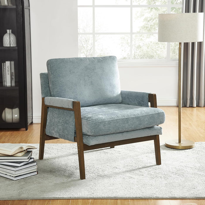 Blue Mid Century Modern Accent Armchair Upholstered