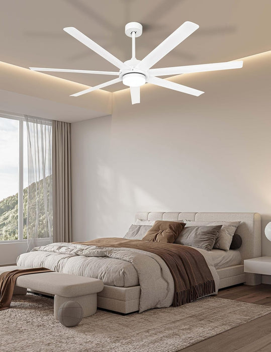 62 Inch Smart White Ceiling Fan with Light and Compatible with Alexa,6 Speed,3Cct,Quiet DC Motor Indoor Oudoor Ceiling Fan for Living Room or Patio
