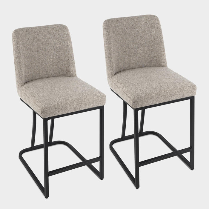 Counter Height Bar Stools Set of 2, 24 Inch Seat Height Bar Chairs for Kitchen Island, Linen Fabric Upholstered Barstools with Metal Feet for Dining Room, Sand Color