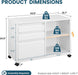 White 3-Drawer Rolling Metal File Cabinet Lockable