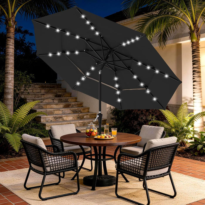9 Ft 3-Tier Outdoor LED Lighted Patio Umbrella W/Crank, Black