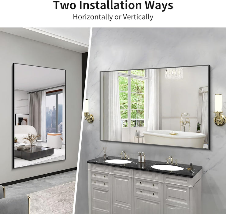 60X40 Inch Large Black Wall Mounted Mirror,Aluminum Framed Decorative Rectangular Bathroom Mirror for Wall over Sink,Vanity Mirror for Bedroom Living Room Bathroom,Functional Oversized Mirror
