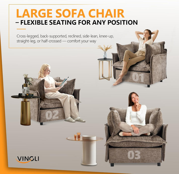 34 Inch LuxuriouslyOversized LightBrown Upholstered Accent Chairs