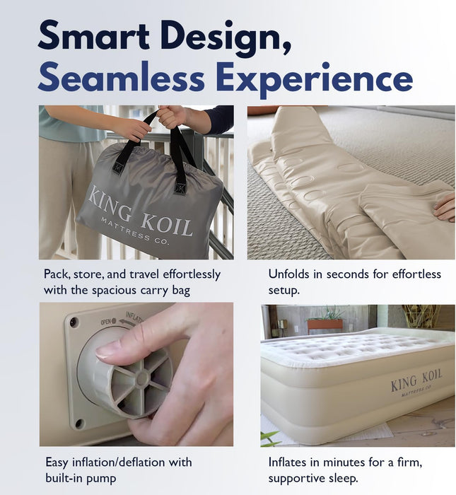 Luxury Built-In Pillow Top Queen Air Mattress with Built-In High-Speed Pump Best for Home, Camping, Guests, 20" Queen Size Double High Airbed, Blow up Mattress, Waterproof, 1-Year Warranty