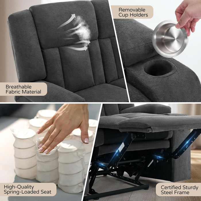 Loveseat Recliner Sofa with Cup Holders, 2-Seater Fabric Reclining Couch, Manual Recliner Wall Hugger for Living Room, Small Spaces, Home Theater (Dark Gray)