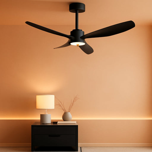 48" Outdoor Ceiling Fans with Lights, Wet Rated Waterproof Indoor Ceiling Fan with Remote, 3 ABS Blades Modern Ceiling Fan, 3CCT, Quiet 6-Speed DC Motor, for Porch Patio Bathroom, Black