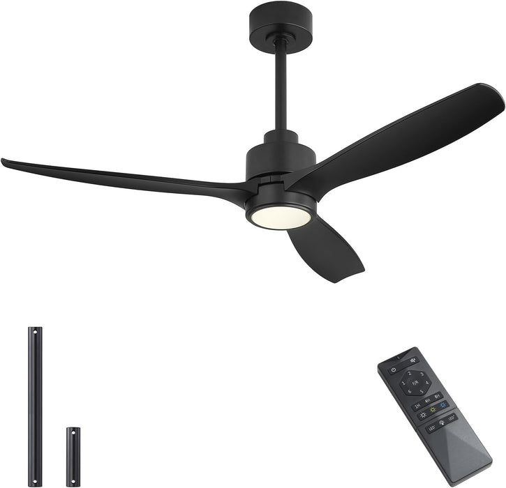 48" Outdoor Ceiling Fans with Lights, Wet Rated Waterproof Indoor Ceiling Fan with Remote, 3 ABS Blades Modern Ceiling Fan, 3CCT, Quiet 6-Speed DC Motor, for Porch Patio Bathroom, Black