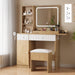 Makeup Vanity with Lighted Mirror, Vanity Desk with Power Strip, Adjustable Lighting, Drawers and Cushioned Stool, Dressing Table for Bedroom