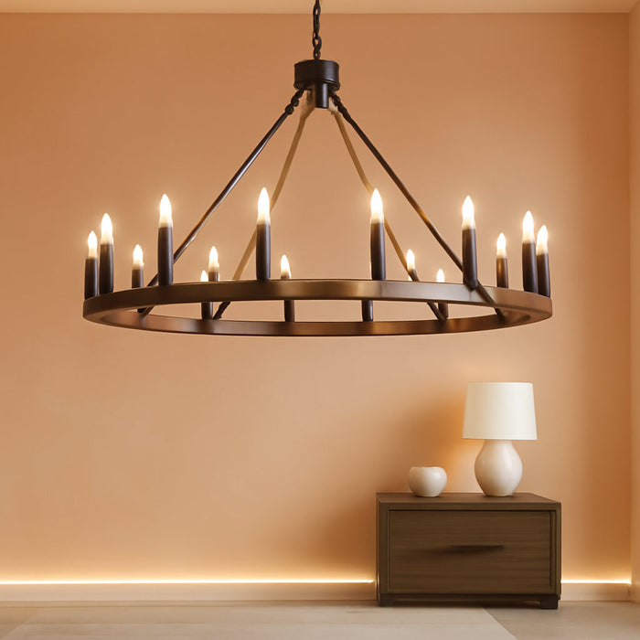 40 Inch Wagon Wheel Chandelier 16-Light Solid Wood Farmhouse Chandelier