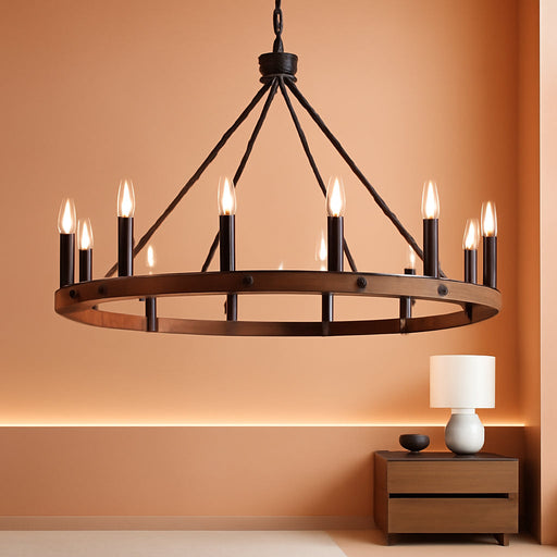 40 Inch Wagon Wheel Chandelier 16-Light Solid Wood Farmhouse Chandelier