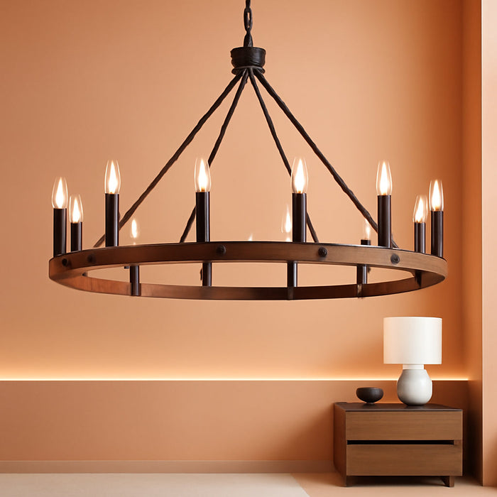 40 Inch Wagon Wheel Chandelier 16-Light Solid Wood Farmhouse Chandelier