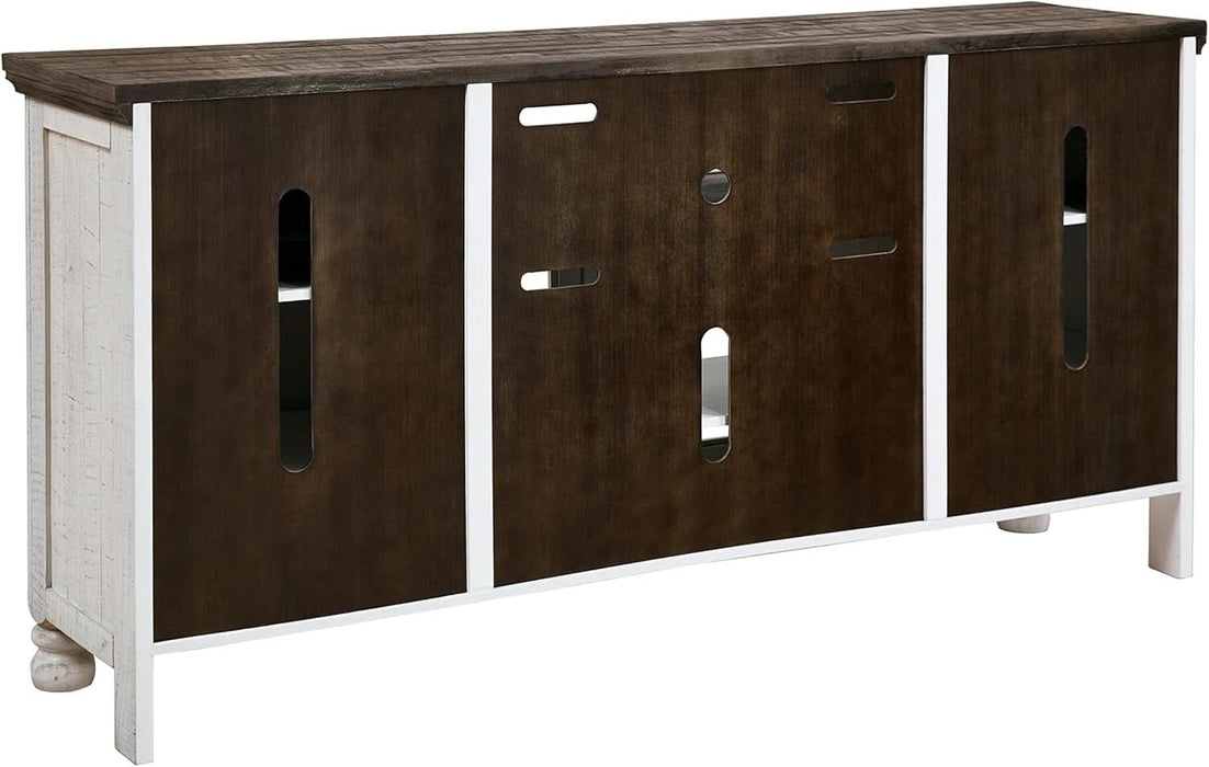 Havalance Farmhouse TV Stand Fits Tvs up to 72", 4 Cabinets and Shelves for Storage, Vintage White & Weathered Gray