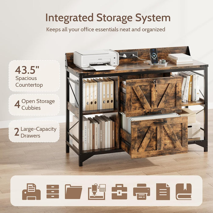 Rustic Brown FortyFourInch Lateral Filing Cabinet Lockable