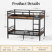 IndustrialGrade Black Metal Twin Bunk Bed Guardrails