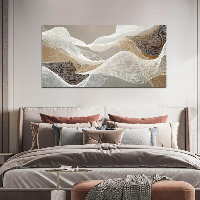 Large Abstract Wall Art Beige Wall Art White Canvas Art Print Modern Artwork for Bedroom Bathroom Living Room Office 24"X 48"
