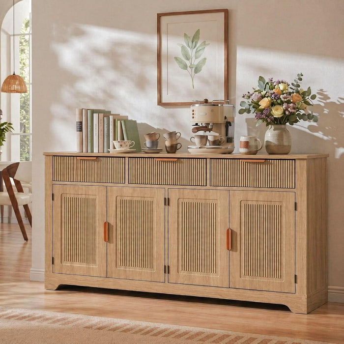 59" Fluted Buffet Cabinet with Storage Natural Oak