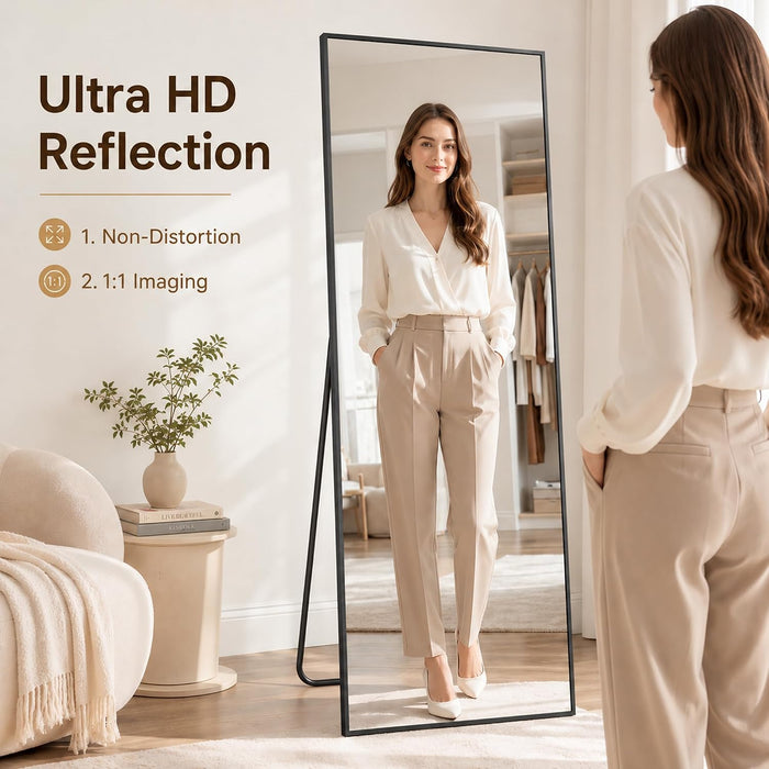 76"×34" Full Length Wall Mounted Hanging Mirror, Aluminum, Black