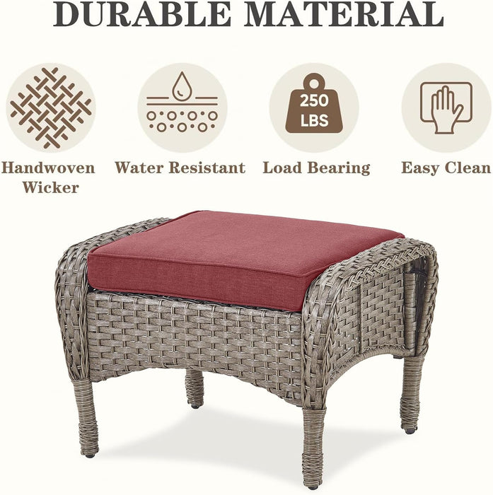 5 Pieces Wicker Patio Furniture Set - Swivel Rocker Outdoor Chairs with Ottomans and Side Table, Small Patio Conversation Set for Porch Deck Backyard Red