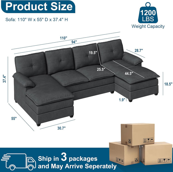 110" U-Shaped Sectional Sofa with Double Chaise