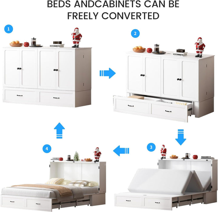 Queen Murphy Bed Cabinet With USB PortsAndCharging