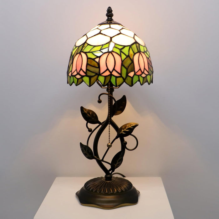 Tiffany Style Stained Glass Table Lamp Pink Tulip 18 Inch