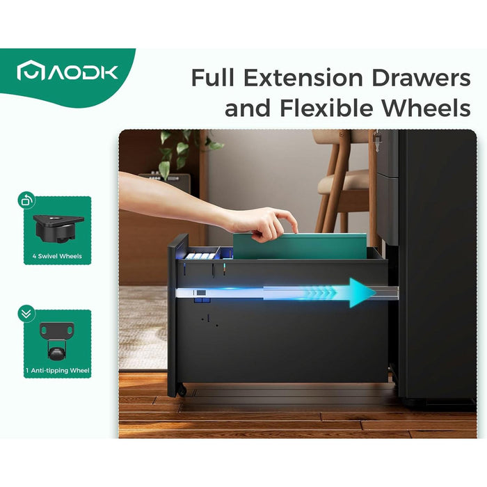 Locking 3-Drawer Rolling File Cabinet