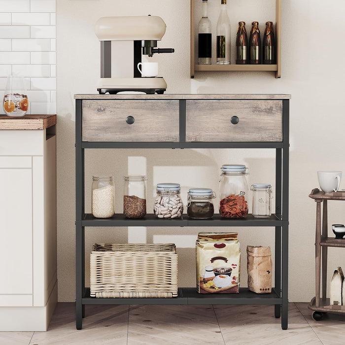 29.5" Narrow Console Table with 2 Fabric Drawers, Sofa Table, Small Entryway Table with 3-Tier Storage Shelves, behind Couch Table, for Living Room, Hallway, Greige and Black BG72XG01