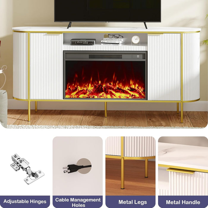 Fluted Fireplace Tv Stand: White Entertainment Center with Fireplace, Modern Fire Places Electric Fireplaces Tv Stand for Living Room, Media Console with Storage(White, 70" TV Stand with Fireplace)