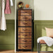 Tall Dresser for Bedroom, 7 Drawer Dressers & Chests of Drawers, Fabric Dresser for Closet, Night Stand with Metal Frame, Storage Tower with Fabric Bins, Wood Top, Rustic Brown Wood Grain Print