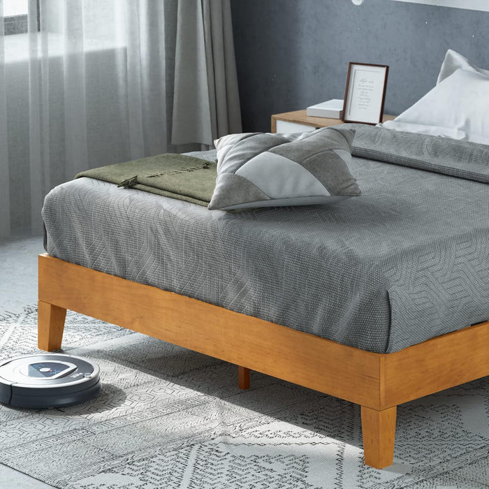 OLB-PWPBBO-12F 12 Inch Deluxe Wood Platform Bed / No Boxspring Needed / Wood Slat Support / Rustic Pine Finish, Full
