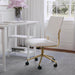 Ivy Armless Swivel Task Chair for Home Office in White Faux Leather with Polished Brass Frame