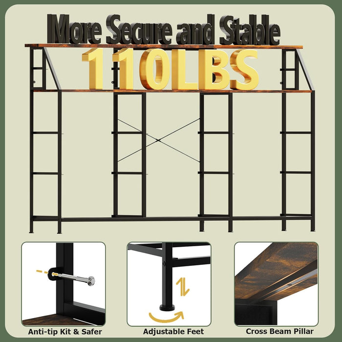 72" Long Dresser for Bedroom, 13 Fabric Drawers Dresser for Closet, Wide Chest of Drawers with 2 Open Shelves, Large TV Stand for 70,80 Inch TV, Wood Top, Rustic Brown