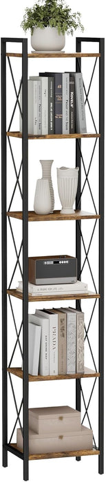 Rustic Brown IndustrialGrade Narrow Six Tier Bookcase