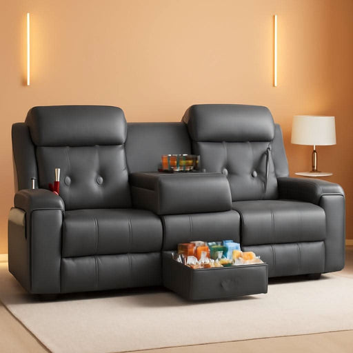 Recliner Sofa, Massage Flip-Back Reclining Sofa 3 Seater Sets Heavy Weight Capacity, RV Loveseat Clearance, Recliner Couch with Storage, Cup Holders, Wall Hugger Couches for Living Room