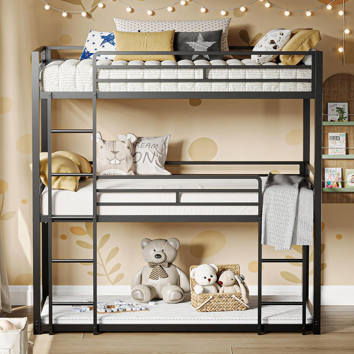 Triple IndustrialGrade Twin Bunk Bed With Guardrails